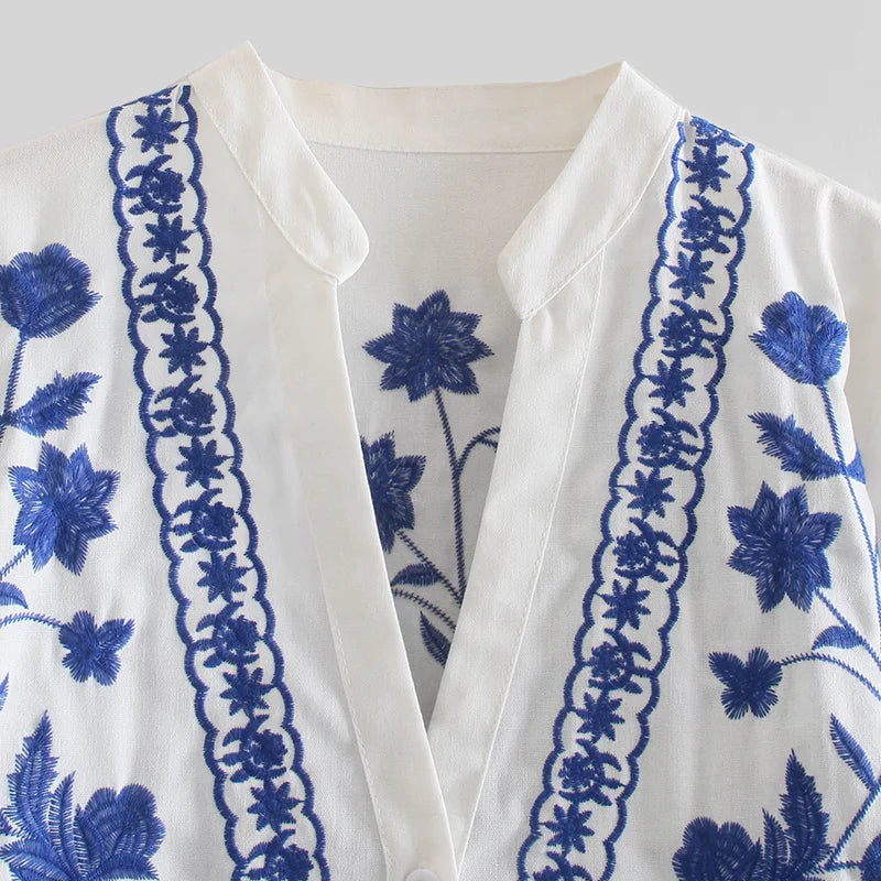 Embroidered Cotton Cardigan Shirt