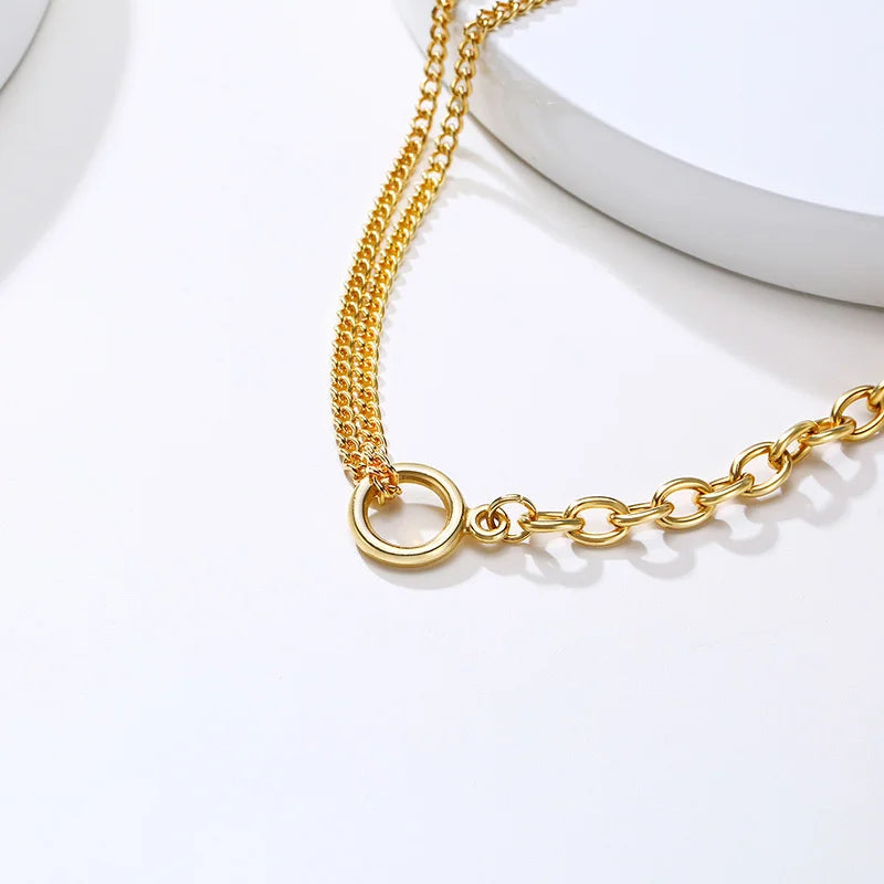 Oval Link & Double Cuban Chain Necklace