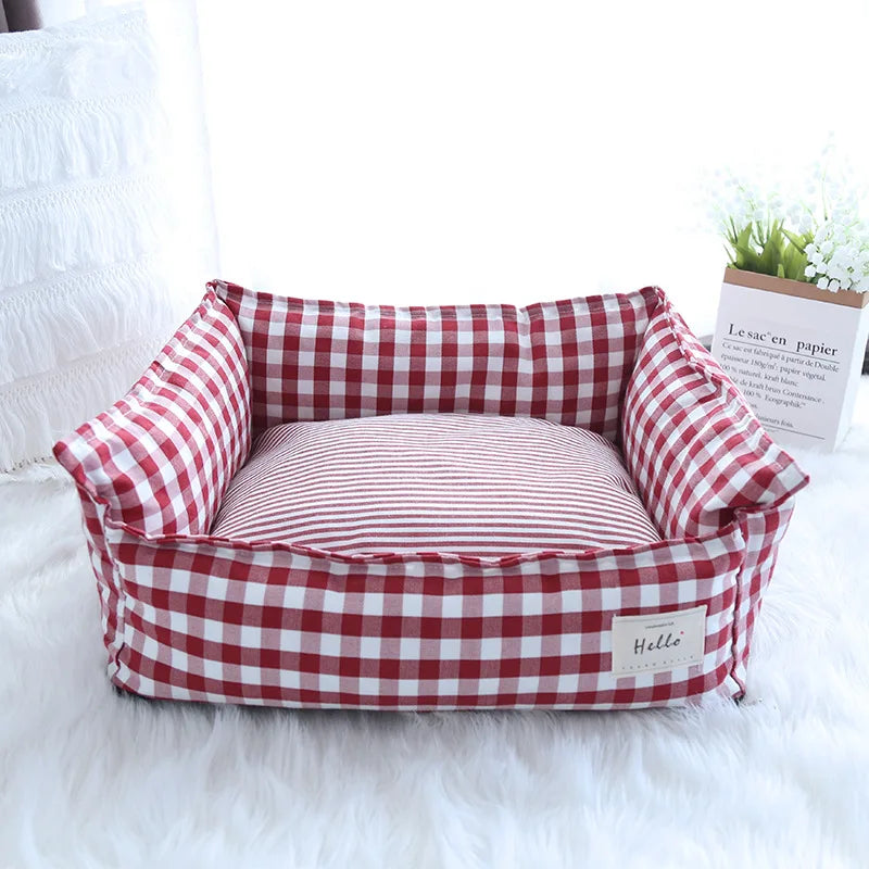 Gingham Cotton Pet Bed