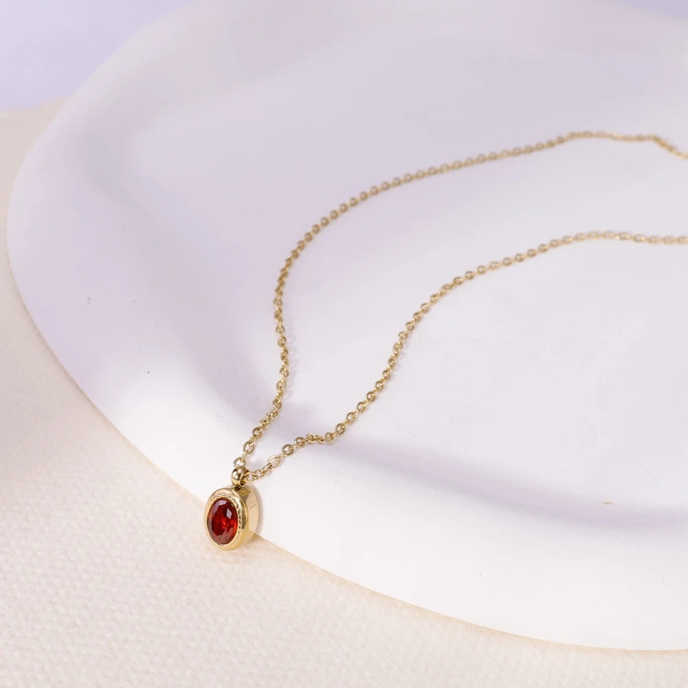 Red Zircon Crystal Pendant Necklace