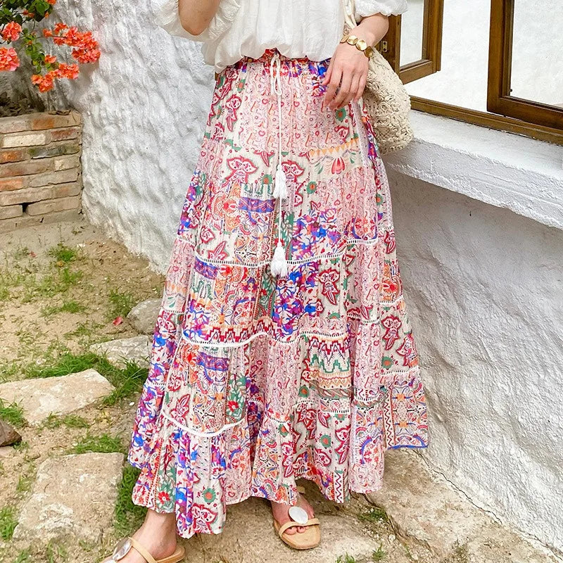 Boho Tiered Floral Maxi Skirt