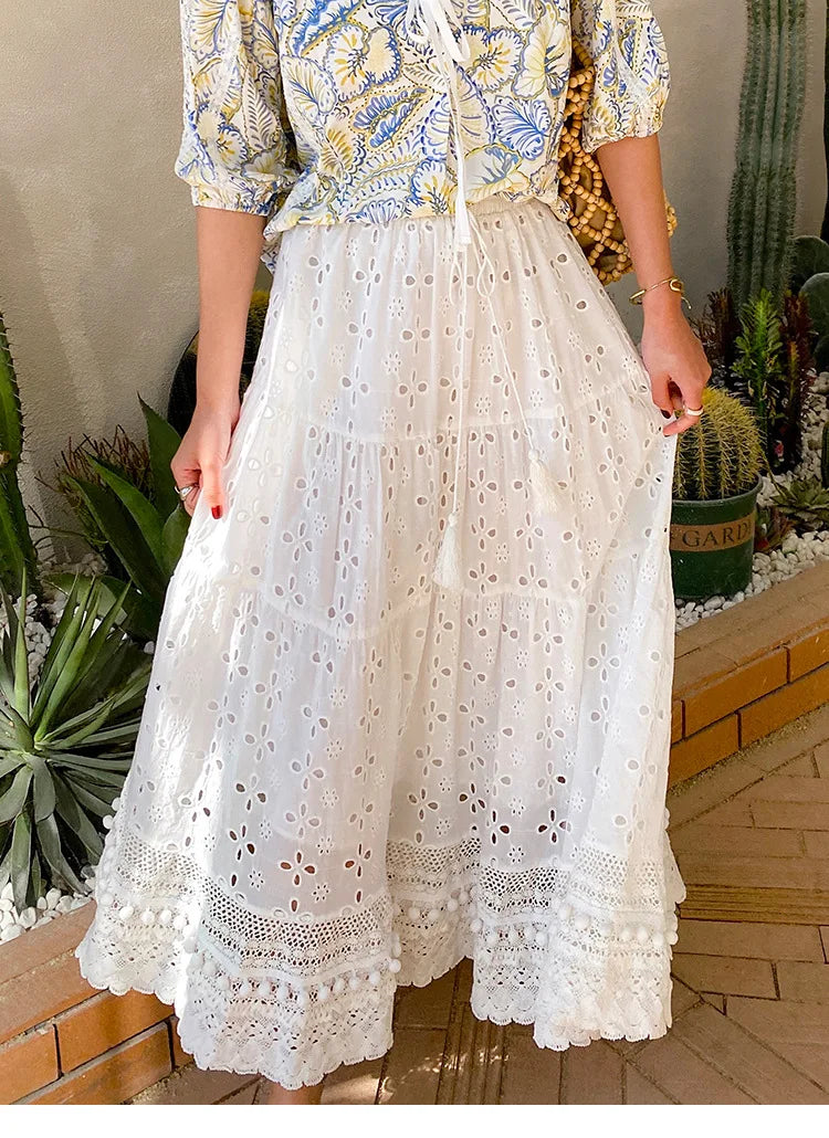White Cotton Eyelet Skirt