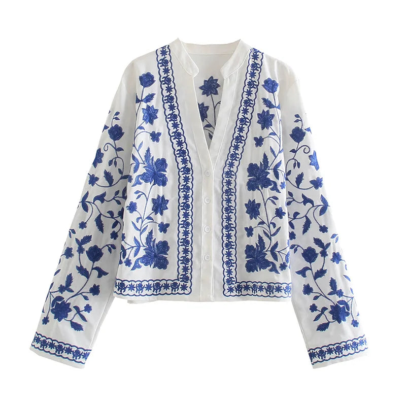 Embroidered Cotton Cardigan Shirt