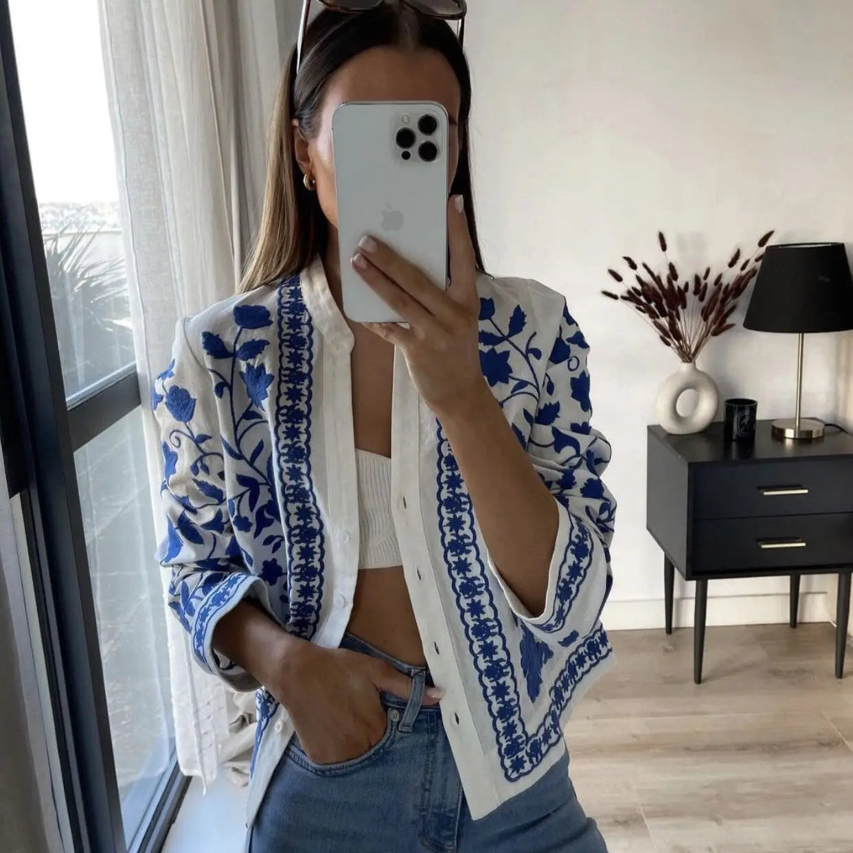 Embroidered Cotton Cardigan Shirt