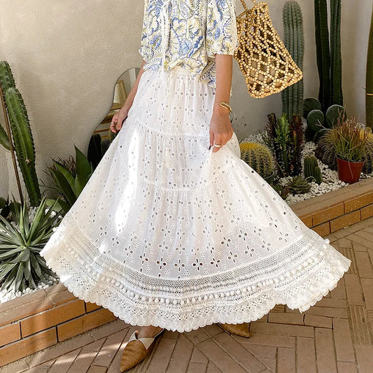 White Cotton Eyelet Skirt