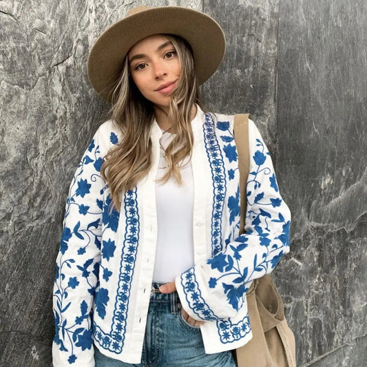 Embroidered Cotton Cardigan Shirt