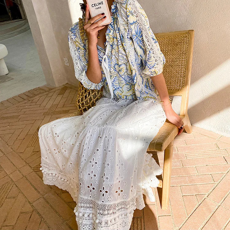 White Cotton Eyelet Skirt