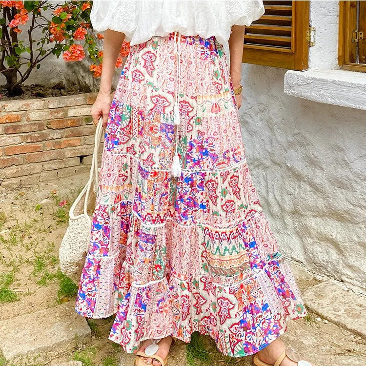 Boho Tiered Floral Maxi Skirt
