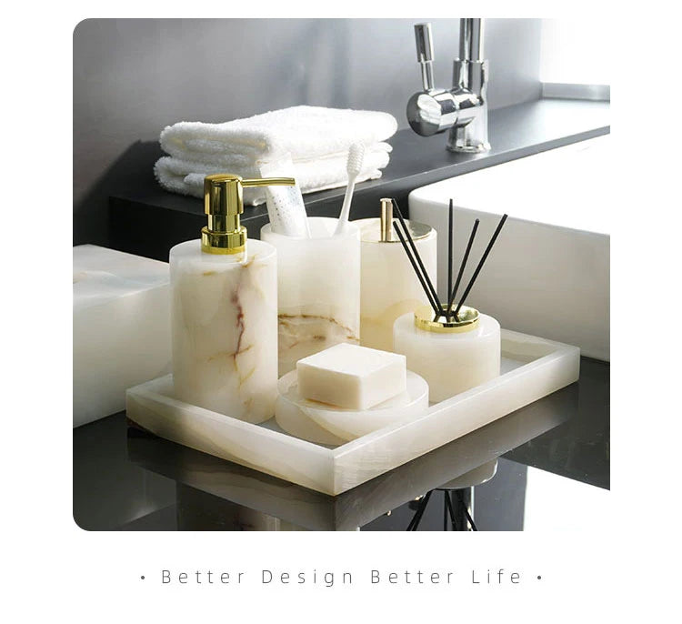 White Onyx Marble Bathroom Set