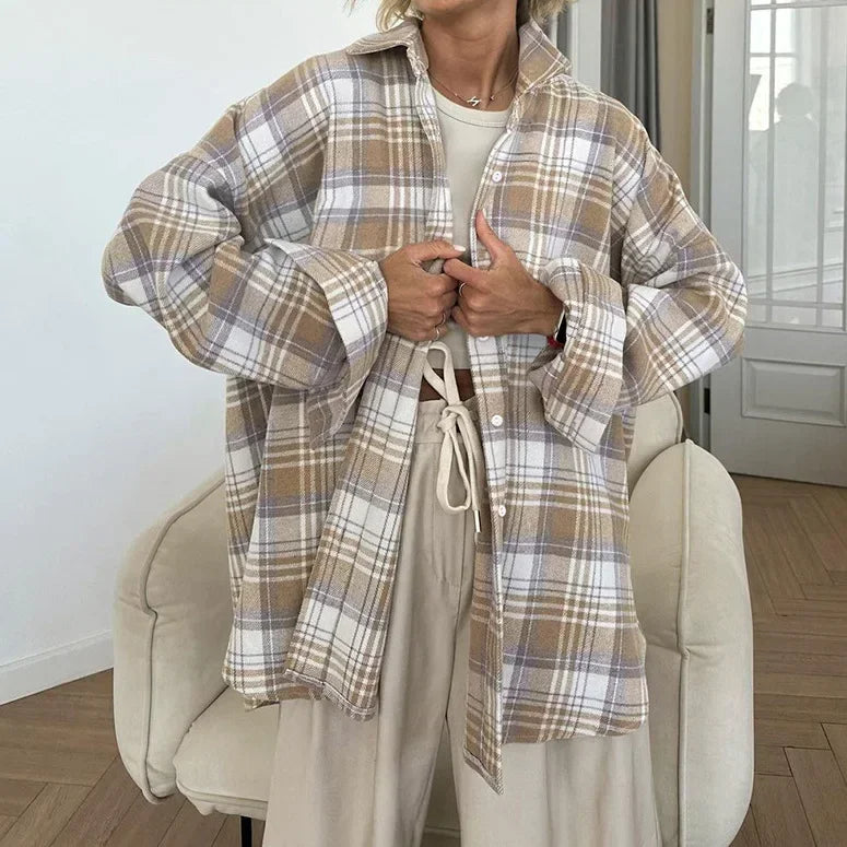 Maillard Woollen Lapel Plaid Oversize Shirt