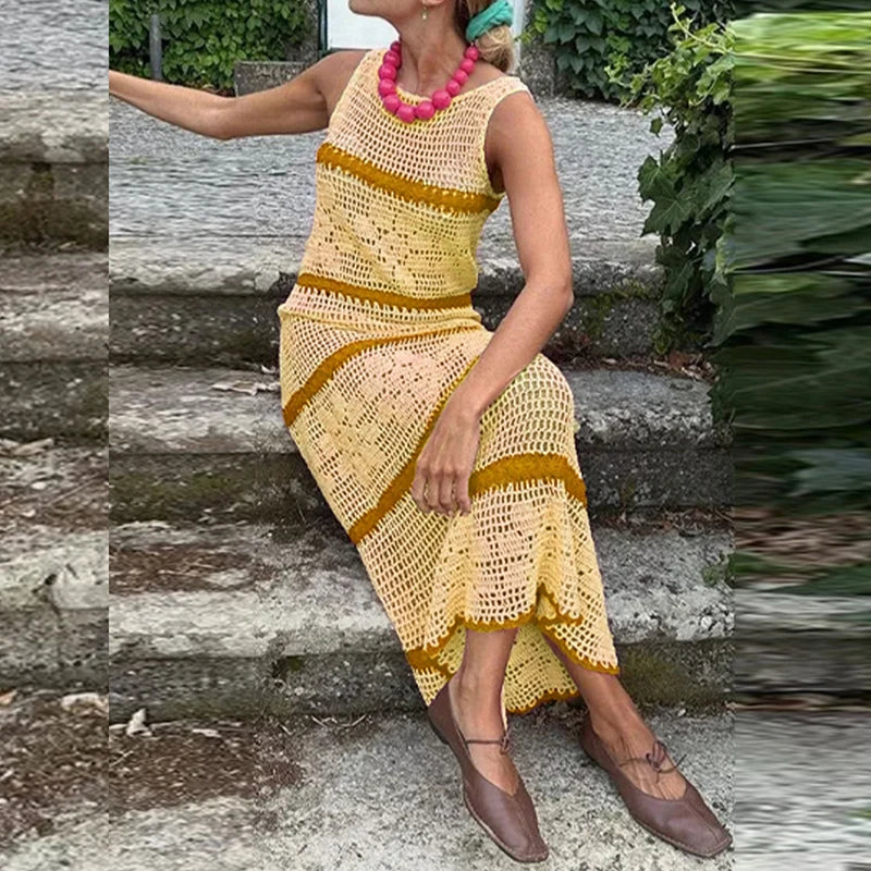 Striped Crochet Knit Beach Dress