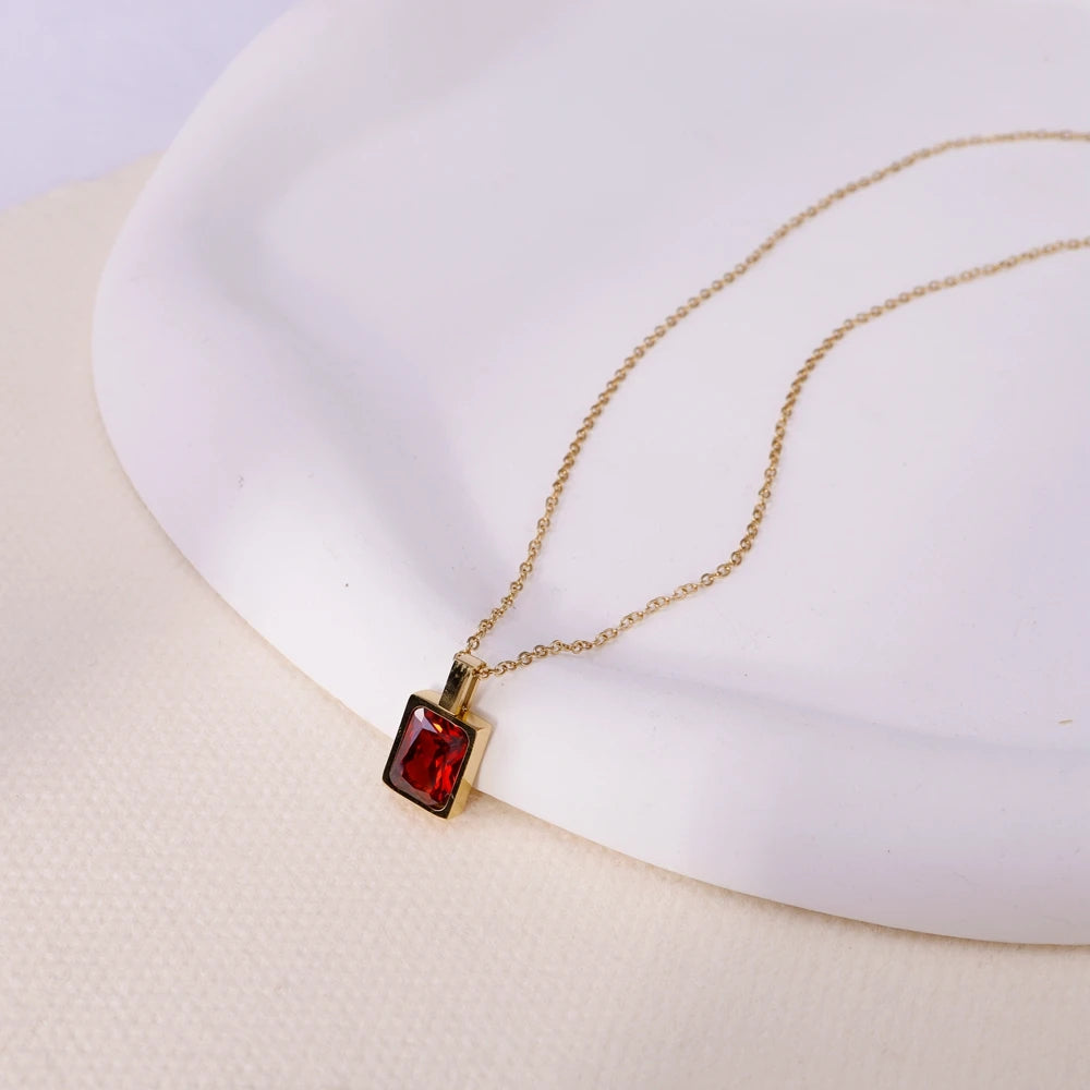 Red Zircon Crystal Pendant Necklace