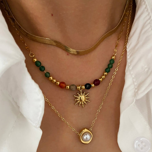 Pearl & Sunflower Layered Necklace