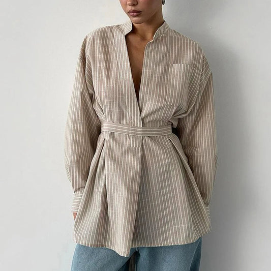 Vintage Stripe Waist-Tie Shirt