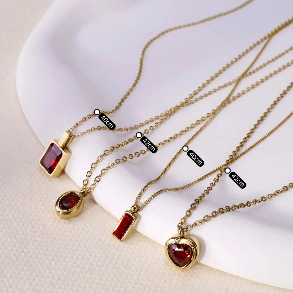 Red Zircon Crystal Pendant Necklace