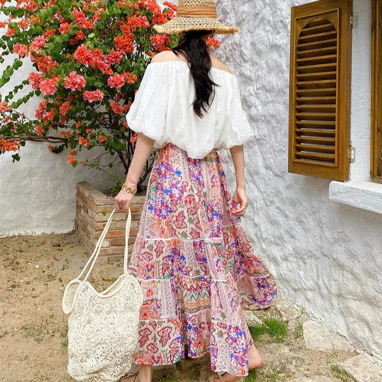 Boho Tiered Floral Maxi Skirt