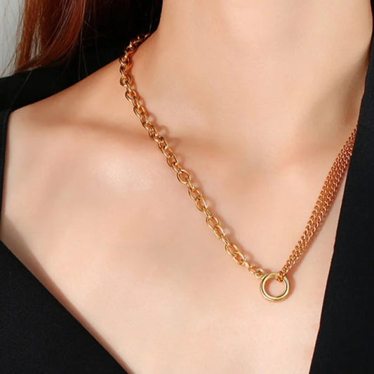Oval Link & Double Cuban Chain Necklace