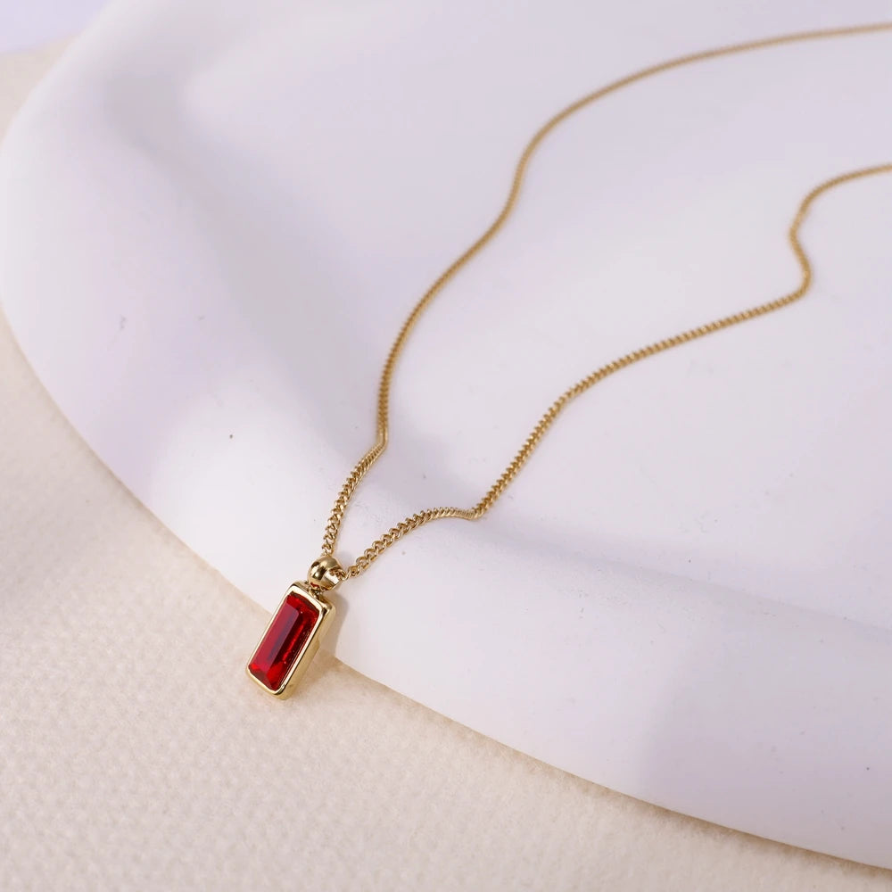 Red Zircon Crystal Pendant Necklace