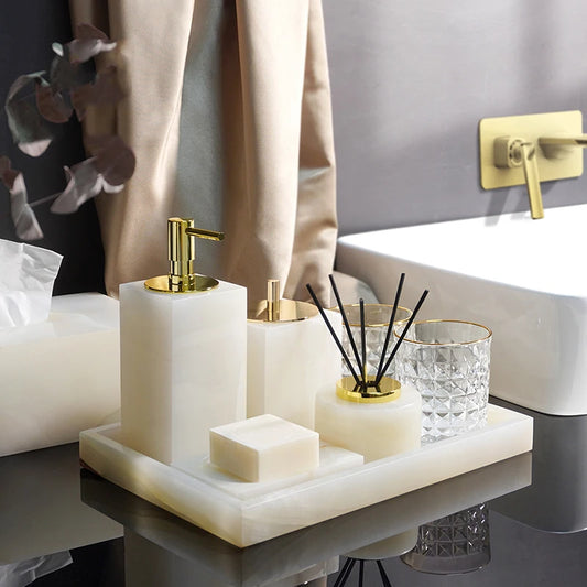 White Onyx Marble Bathroom Set