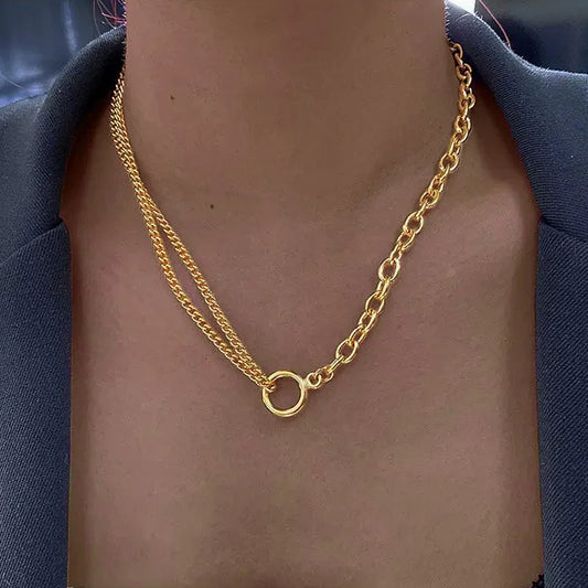 Oval Link & Double Cuban Chain Necklace