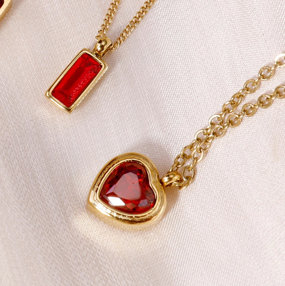 Red Zircon Crystal Pendant Necklace