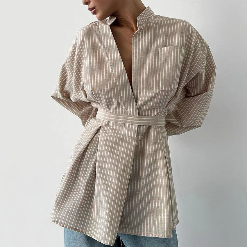 Vintage Stripe Waist-Tie Shirt