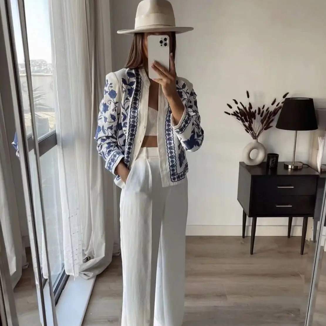 Embroidered Cotton Cardigan Shirt