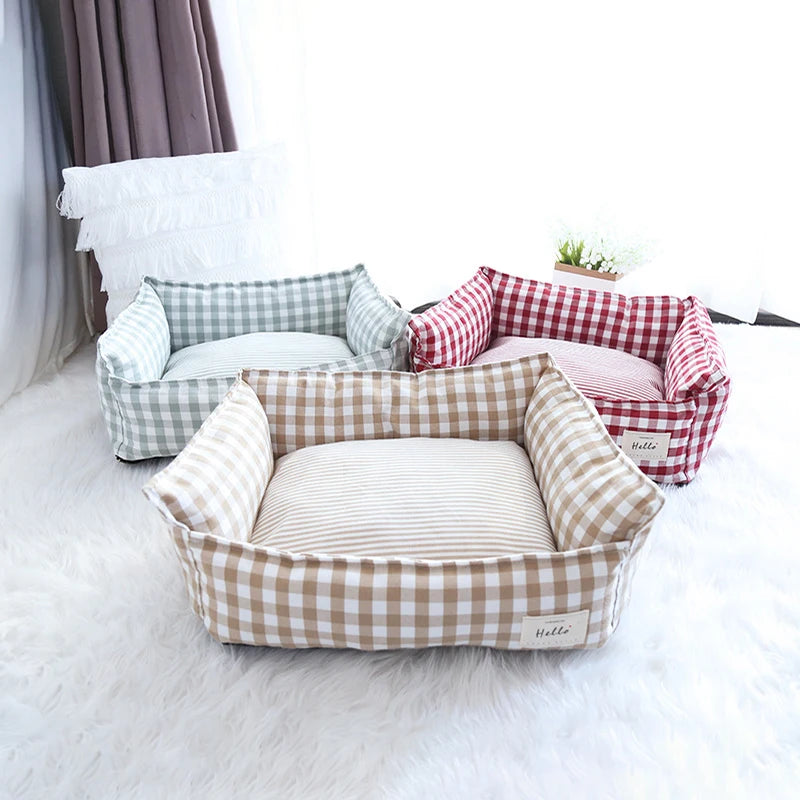 Gingham Cotton Pet Bed