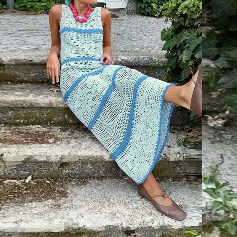 Striped Crochet Knit Beach Dress
