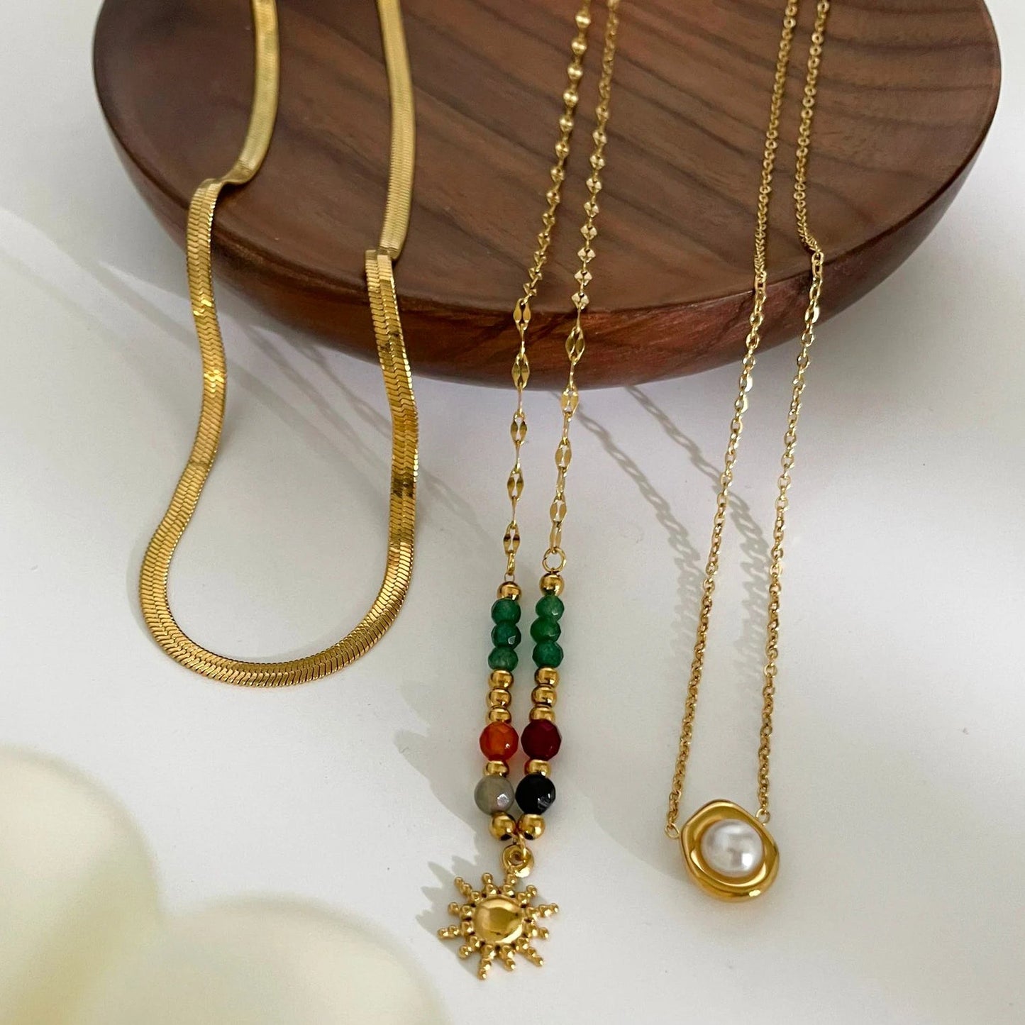 Pearl & Sunflower Layered Necklace