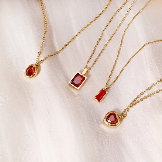 Red Zircon Crystal Pendant Necklace