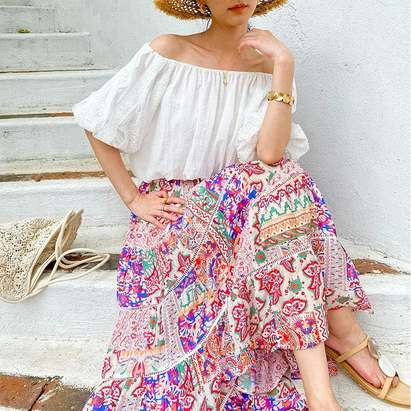 Boho Tiered Floral Maxi Skirt