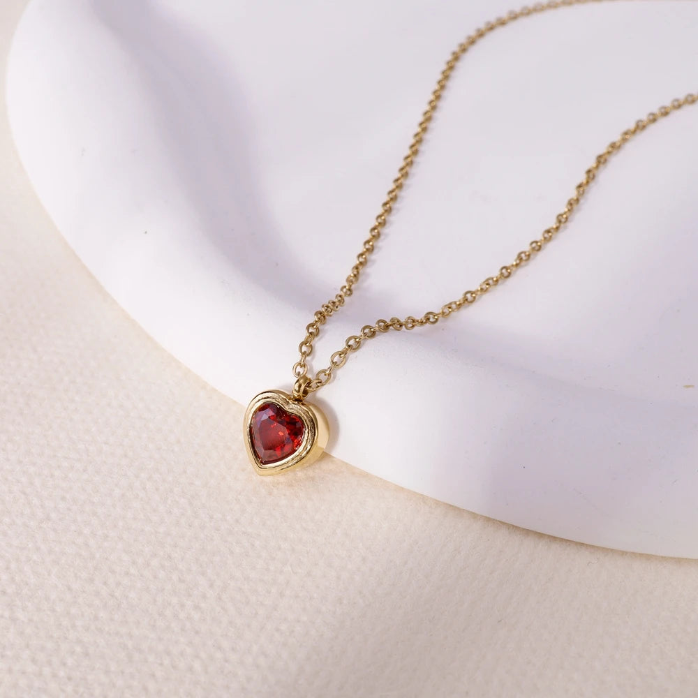 Red Zircon Crystal Pendant Necklace