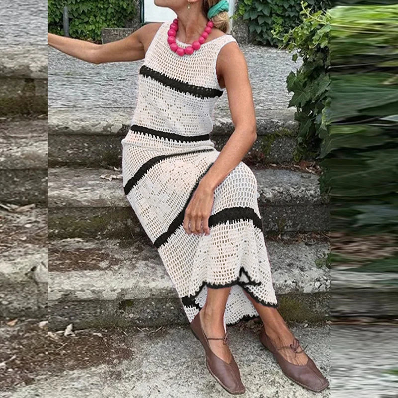 Striped Crochet Knit Beach Dress