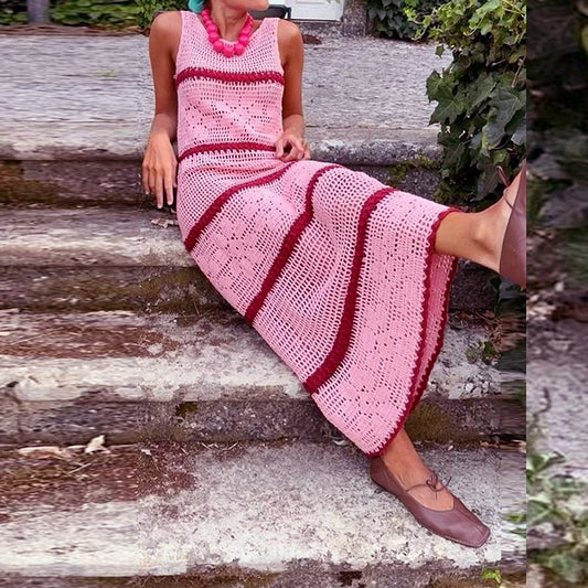 Striped Crochet Knit Beach Dress