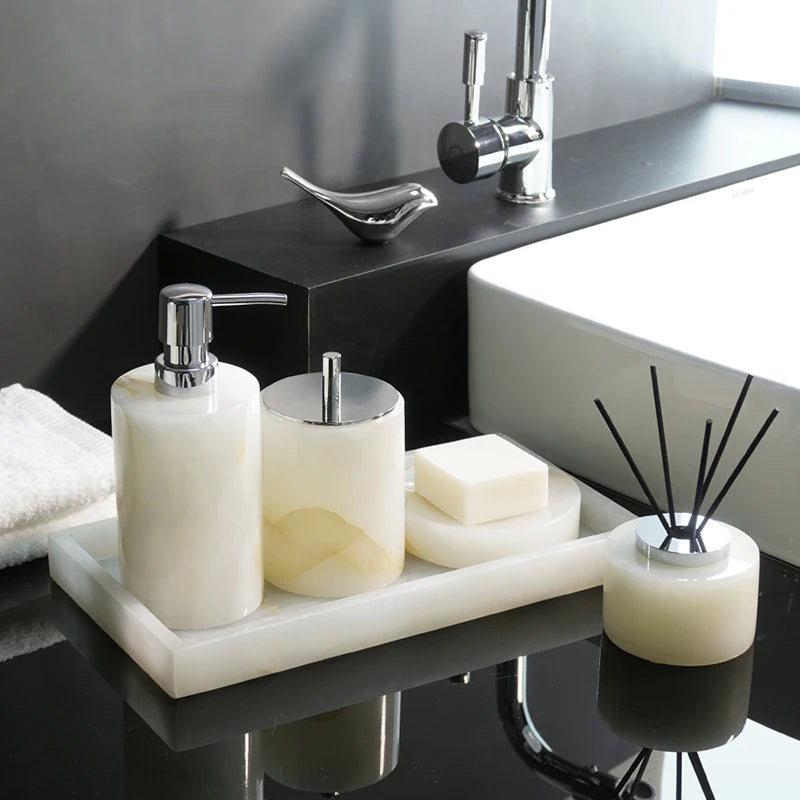 White Onyx Marble Bathroom Set