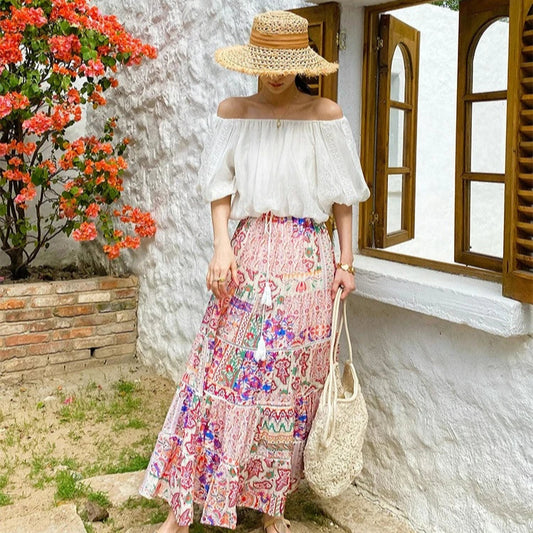 Boho Tiered Floral Maxi Skirt