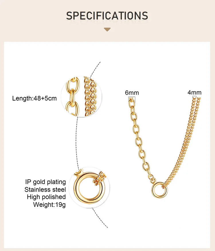 Oval Link & Double Cuban Chain Necklace